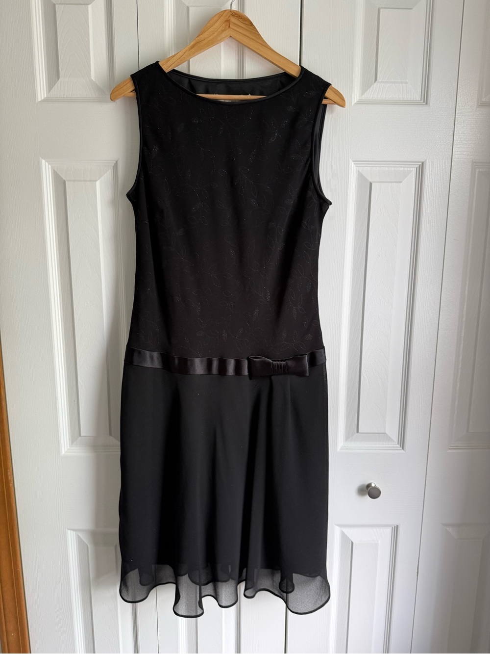 Vintage Y2K black dress w/bow & sheer overlay flowy skirt size 12 by Evan Picone